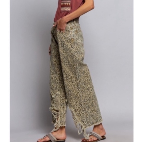 🔥TRENDY LEOPARD WIDE LEG DISTRESSED PANTS - Picture 6 of 6